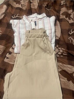 High-Waist Paperbag Wide-Leg Pants - Beige